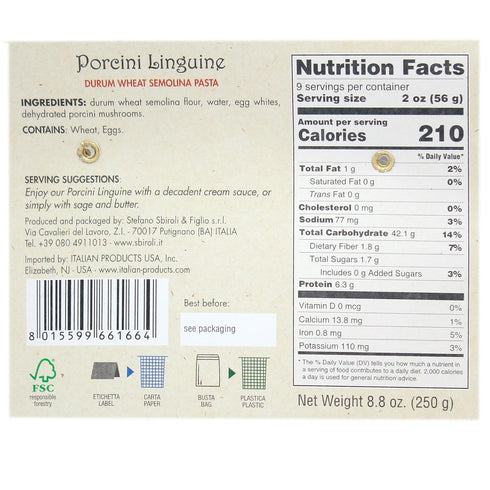SBIROLI 8.8oz (250gm) 4 Pack Porcini Mushroom Linguine Pasta