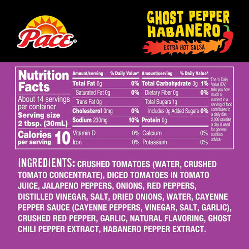 16 oz Pace Ghost Pepper Habanero Extra Hot Salsa, Jar