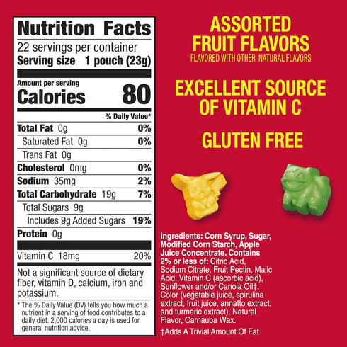 17.6 oz (22 Pokemon Fruit Flavored Snacks, Fat Free and Gluten Free Snacks, Pouches)