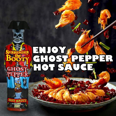 Surrender the Booty Ghost Pepper Hot Sauce, 5oz Bhut Jolokia Extreme Gourmet Heat, Pirate Gift Bottle