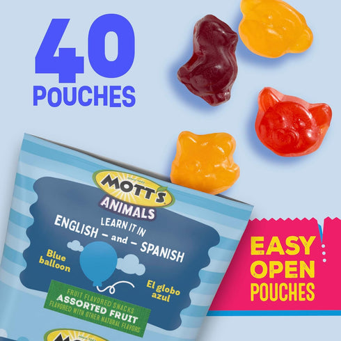 Pack, 40 32 oz Mott's Fruit Flavored Snacks, Animals Assorted Fruit, Gluten Free Snack, Family Ct