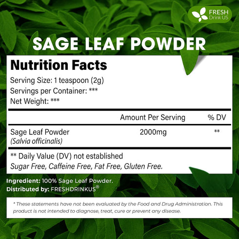 8oz FreshDrinkUS, Sage Leaf Powder Premium Culinary Herb, Pure Ground Sage Leaves for Cooking, Baking & Herbal