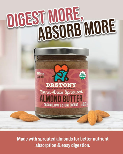 8 oz, Pack 2 Dastony Cinna-Date Sprouted Almond Butter - Raw Almond Butter