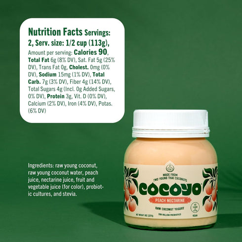 8 oz COCOYO Living Coconut Yogurt - - Peach Nectarine Probiotic Yogurt for Gut Health - Plant-based, Vegan