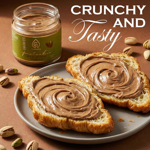7.05 oz (200g) 20% CORINTO Pistachio Cream Spread with Milk Chocolate, Smooth Greek Pistachio Butter, Palm Oil Free