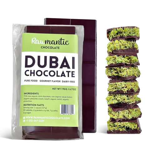Rawmantic Dubai Chocolate Knafeh Pistachio (6.7oz/190g) Plant-Based, Vegan, Made From Dairy-Free Dark