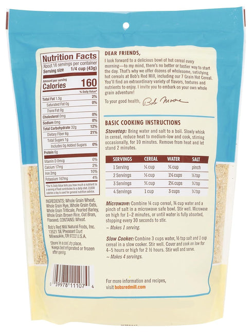 7 25 Oz Bob's Red Mill Grain Hot Cereal