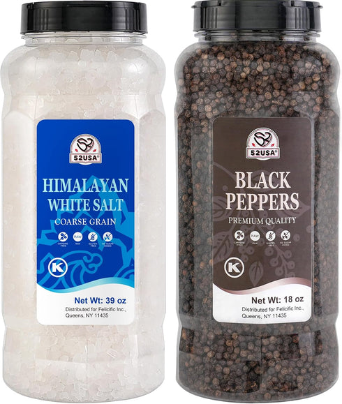52USA Himalayan White Salt (Coarse Grain) 39 oz + Whole Black Peppercorns