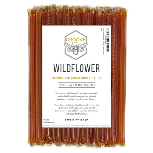 Wildflower Honey Sticks for Tea, Travel & Snacks - Premium Pure Honey Packets from US Beekeepers, 50 Pack
