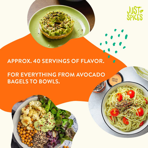 Just Spices Avocado Topping, 2.11 OZ Spice Mix for Avocado, Bowls, Salad with Black Sesame, Tomato, Chilli, Pyramid Salt