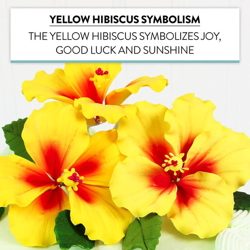 3 Count Global Sugar Art Hibiscus Sugar Cake Flowers, Yellow with Red, with Leaves by Chef Alan Tetreault