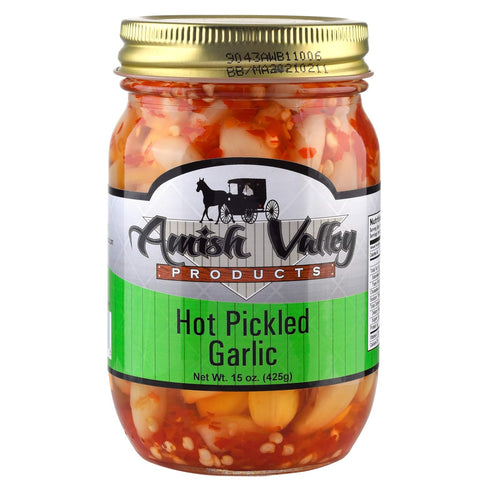 Country 15 oz 1-15oz Amish Valley Products Pickled Garlic Sweet or Hot Flavor Glass Jar (Hot, JAR)