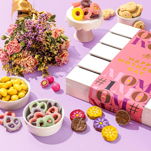 Mothers Day Gift Basket | Candy and Nut Sweet Gourmet Snack Box | Chocolate Flowers and Candy | Gift Idea for Mom