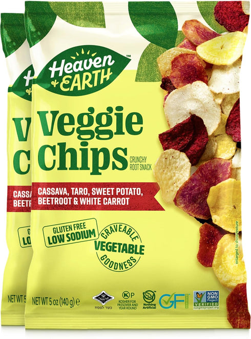 Heaven & Earth Veggie Chips, Vegetable Medley chips, 5oz (2 Pack) Gluten
