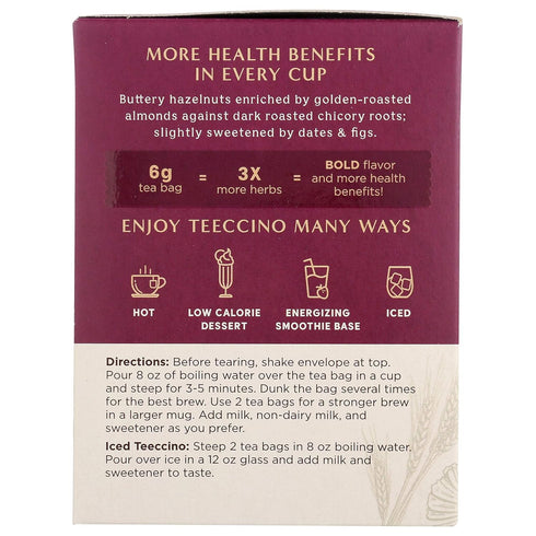 Pack 10 (Pack 4) Teeccino Hazelnut & Vanilla Nut Herbal Tea Variety - Roasted Herbal Tea Thats Caffeine Free