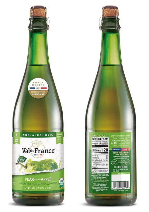 25.4 Oz (1 Val de France, Non-Alcoholic, Reduced Calorie, Organic and OU Kosher Sparkling Juice (Pear), Fl bottle)