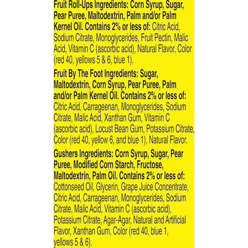 Pack, 8 5.1 oz (Pack 8) Fruit Roll-Ups, Fruit by the Foot, Gushers Fruit Flavored Snacks Variety Gluten Free, Ct