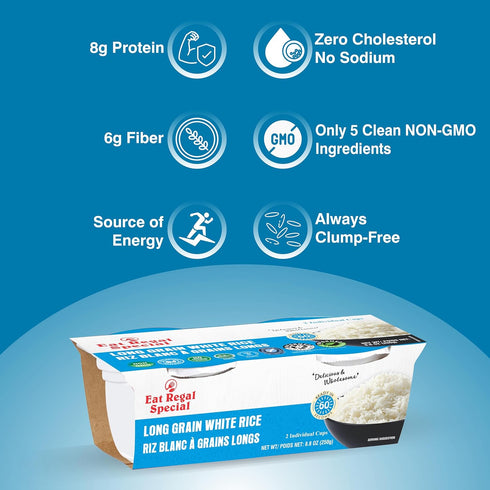 1 8g 6g 8.8oz (2125g), Pack 6 Eat Regal Long Grain White Rice Cups, Light & Fluffy, Always Fluffy, No Clump & No