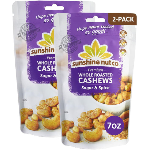 Sunshine Nut Company Whole Roasted Lightly Salted Cashews, Sugar and Spice Flavor,