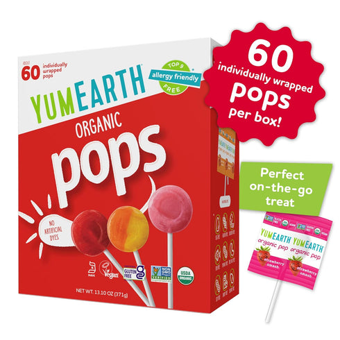 Pack, 60 YumEarth Organic Pops Variety Fruit Flavored Favorites Lollipops, Allergy Friendly, Gluten Free, Non-GMO