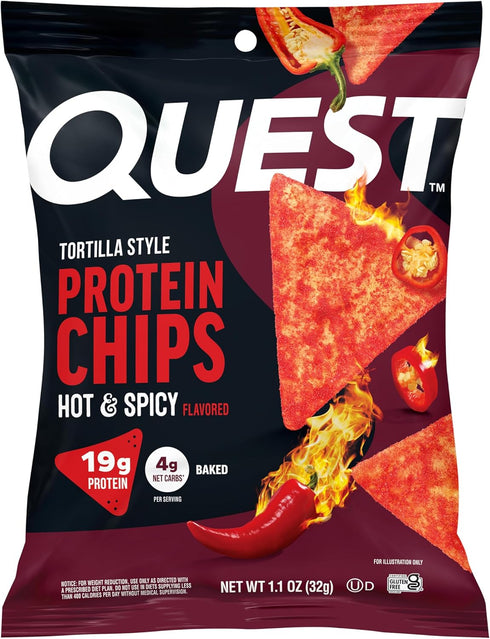 Quest Nutrition Tortilla Style Protein Chips, Hot & Spicy, 19g of Protein,