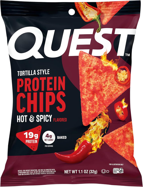 Quest Nutrition Tortilla Style Protein Chips, Hot & Spicy, 19g of Protein,