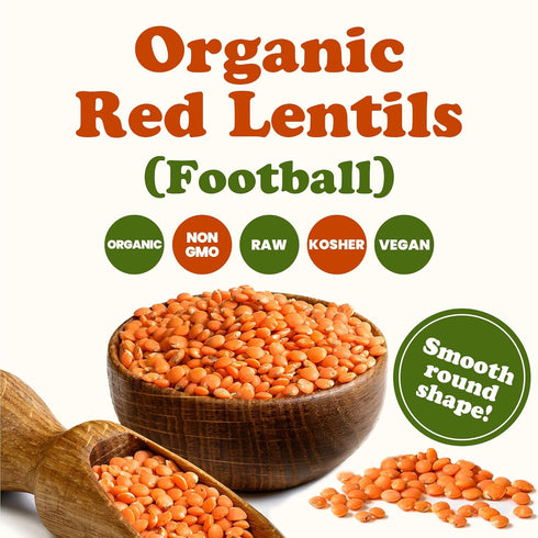 1 Food to Live Organic Red Lentils (Football), Pound Whole Decorticated Red Lentils, Non-GMO, Vegan, Kosher, Bulk