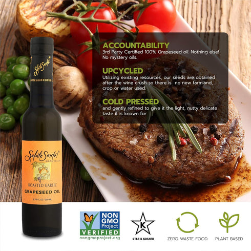 200 Salute Sant! Roasted Garlic Infused Grapeseed Oil - Healthy Grapeseed Oil for Cooking, Healthy Grape Seed Oil