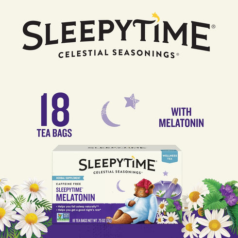 18 Celestial Seasonings Sleepytime Tea Plus Melatonin, Caffeine Free, Celestial Seasonings Herbal Tea, Bag Box
