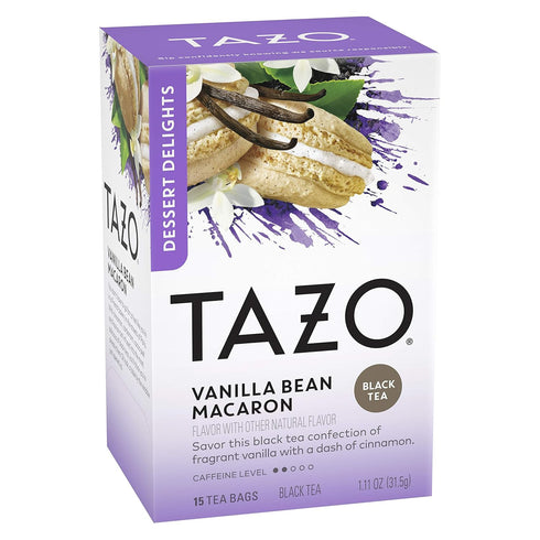 90 (15ct Pack 6) TAZO Dessert Delights Vanilla Bean Macaron Tea Bags, Sugar Free and Zero Calories, Total Tea Bags