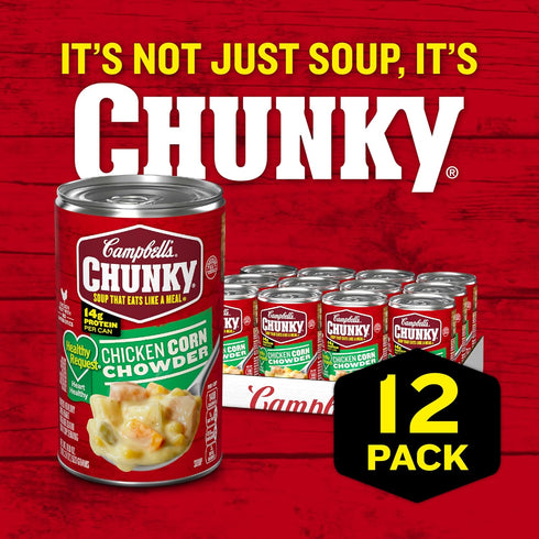 18.8 Oz 12) Campbells Chunky Soup, Healthy Request Chicken Corn Chowder Soup, Can (Case