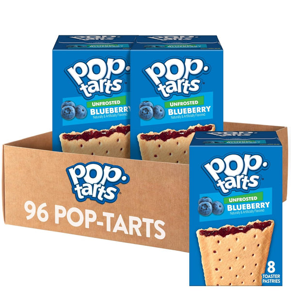 Pop-Tarts Toaster Pastries, Breakfast Food and Kids Snacks, Unfrosted Blueberry, 10.15lb Case