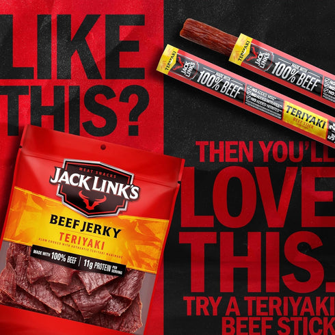 (2 Pack) 9 oz 11g 100% Jack Link's Teriyaki Beef Jerky - Bag - Ready to Eat Protein Snacks - Protein per Serving - Made