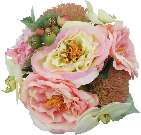 8" (1, Artificial Mix Roses Hydrangeas Orchids Wedding Bouquet Centerpiece Pink)