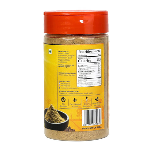 Darsa Organics Chai Masala Powder Spice Blend| 3.5 oz PET Jar with Sprinkler Cap | Masala Tea Powder | USDA Organic | Kosher | Non-GMO | Powdered Spice | Tea Beverage & Indian Seasoning