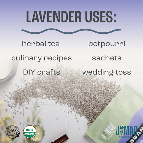 (32 oz, 2 J MAC BOTANICALS, Organic Lavender Buds Pound Bag) Bulk, Dried Flowers, Flower