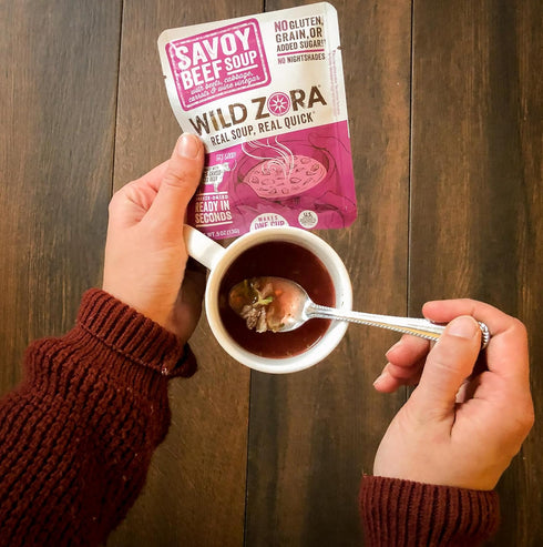 Wild Zora Instant Keto-Friendly Soups 5-Pack Variety, Broth with Grass-Fed Beef, Free-Range Chicken, Gluten-Free