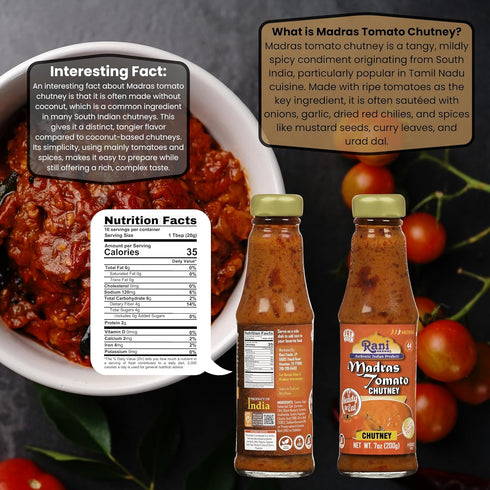 7oz (200g) Rani Madras Tomato Chutney Glass Jar, Ready to eat, Vegan ~ Gluten Free | NON-GMO | No Colors | Indian