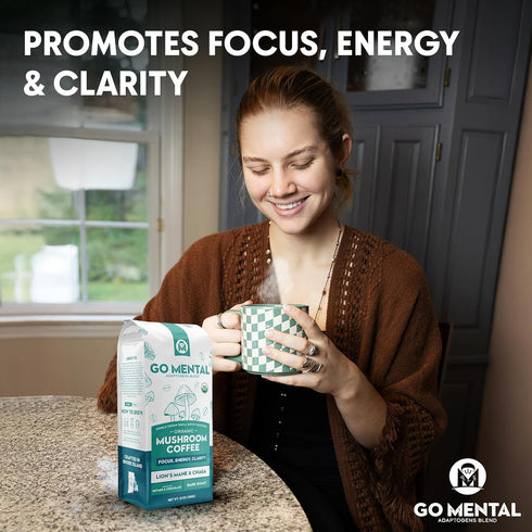Immune Wellbeing, 1 12oz (2 Pack) Organic Lion's Mane and Chaga Mushroom Coffee Dark Roast, Full Fruiting Bodies