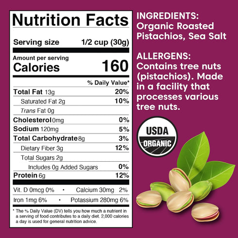 (8 Wilderness Poets, Organic California Pistachios - Roasted with Sea Salt, In Shell Ounce)