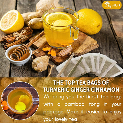 TOG999, 120 Bags Premium Turmeric Ginger Cinnamon Tea. Upgraded Version. Improve Digestion, Support Brain, Weight, Skin
