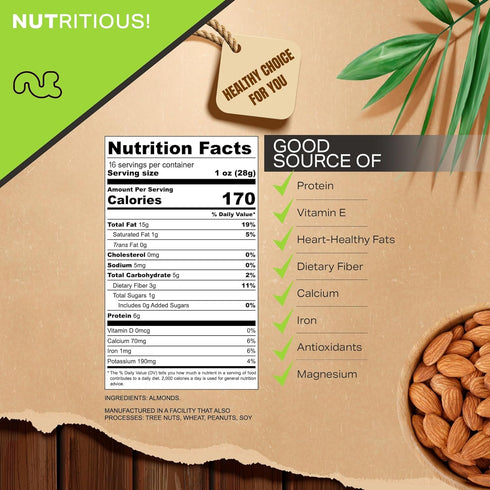 (16oz 1 LB) Packed NUT CRAVINGS - Raw Whole Almonds, Unsalted, Shelled, - Fresh in Resealable Bag - Kosher Healthy