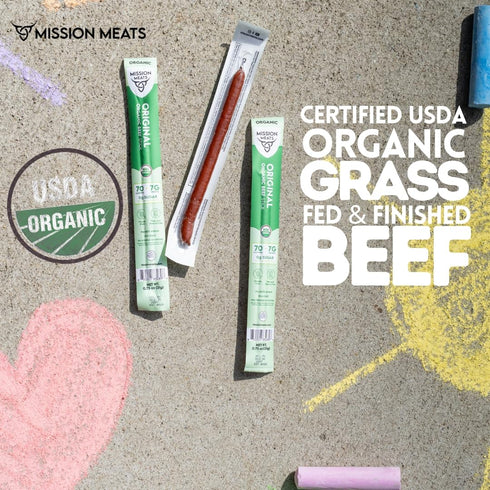0.75oz (12ct) Mission Meats Organic Beef Sticks Grass Fed & Pasture-Raised, Zero Sugar, Non-GMO, Healthy Organic