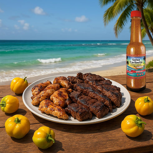 10.5 oz 2 Pack Chiletico Caribbean Hot Sauce, Strong Heat Level Handcrafted from Costa Rica with Fresh Vegetables