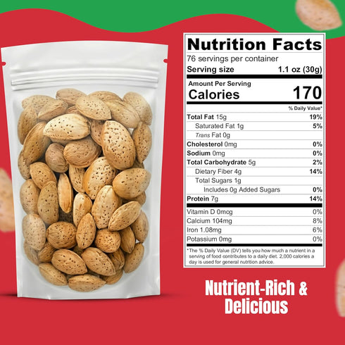 5 lbs (80oz) Jumbo California Almonds In Shell Premium Quality Kosher Raw Almonds By We Got Nuts - Natural & Healthy