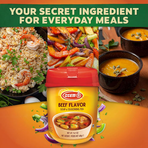 14.1oz (Pack 1) Osem Beef Flavored Soup & Seasoning Mix - Powder Broth Base, Perfect for Soups, Sauces, Stews, Rice