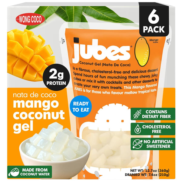 Jubes Mango Nata De Coco Jelly Cubes (12.7 oz, Pack of 6)