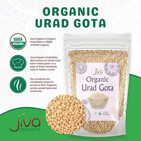 2 LB Jiva Organic Urad Gota Bag (Whole Urid White) - Vegan, Non GMO
