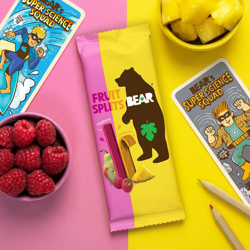 0.7 (Pack 18) BEAR Real Fruit Snack Splits - Gluten Free, Vegan, and Non-GMO - Raspberry and Pineapple Healthy School