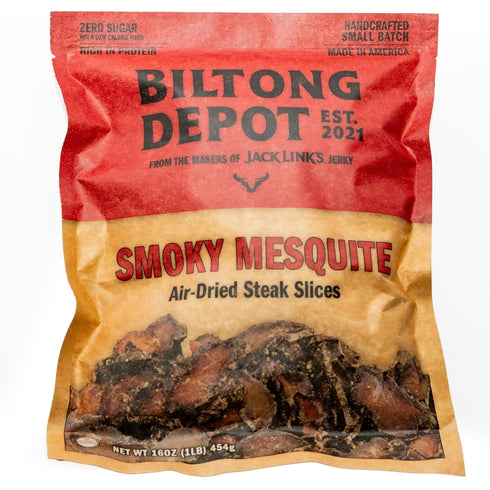 1lb (16oz) Biltong Depot Smoky Mesquite Biltong Slices - | Air-Dried Beef Jerky Snack | High Protein | Paleo and Keto